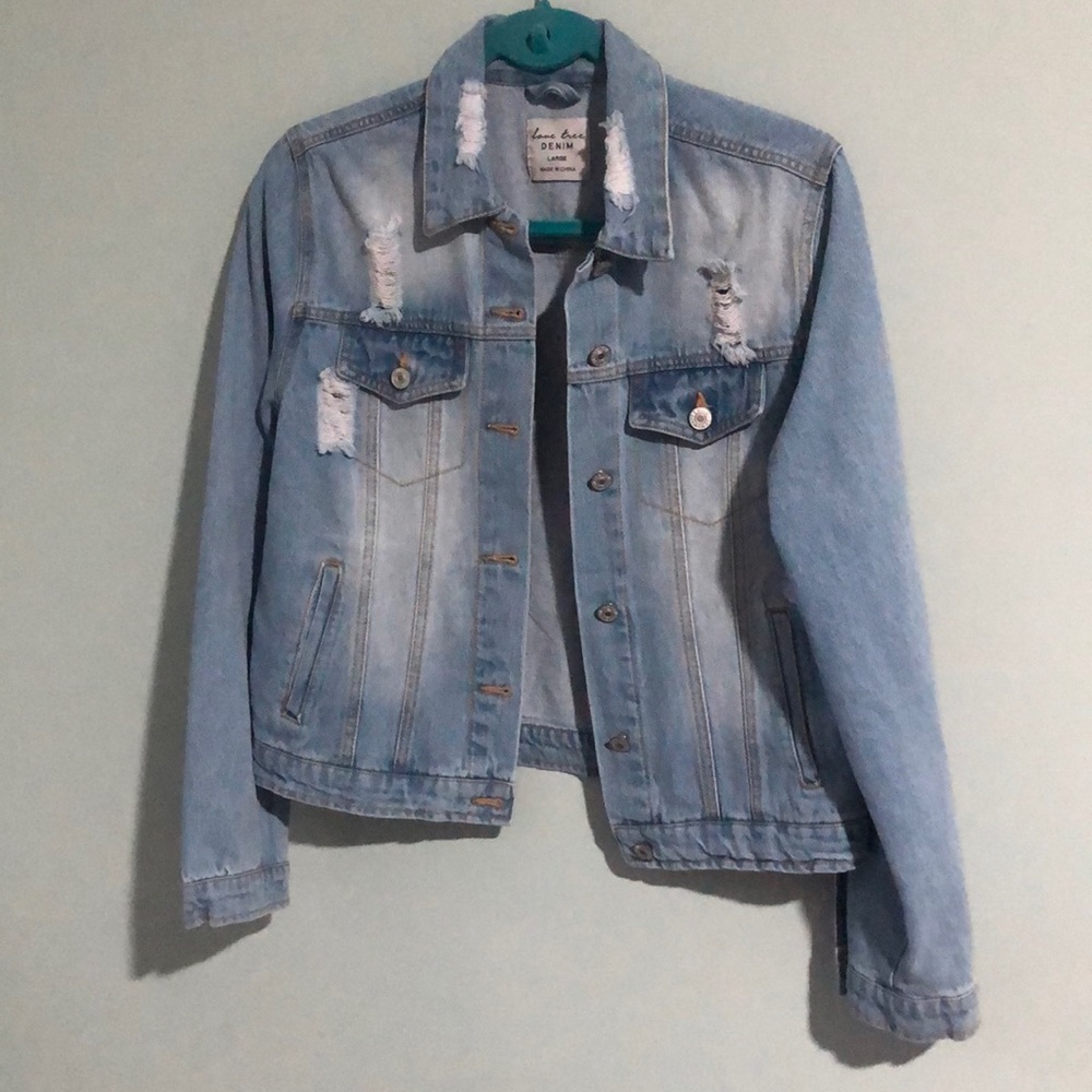 Love Tree Distressed Denim Jean Jacket